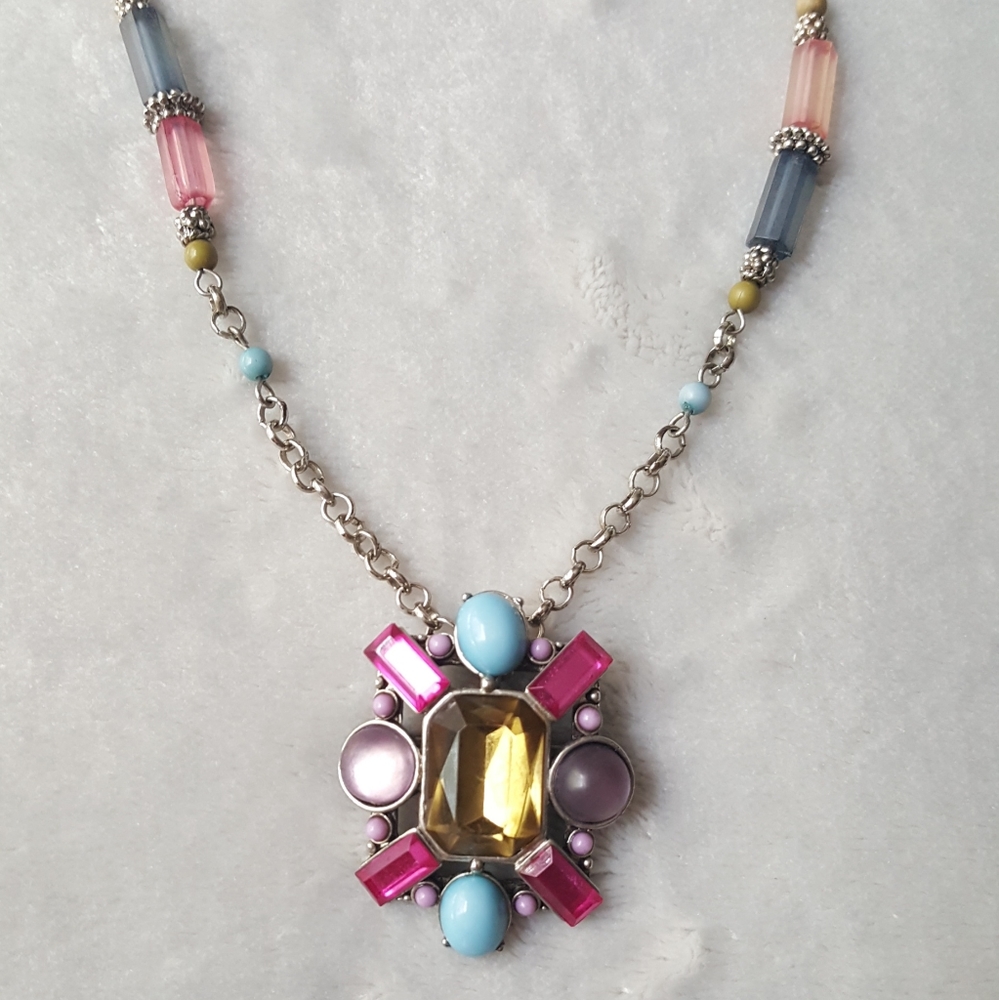 Colorful Gem Statement Necklace/Pin